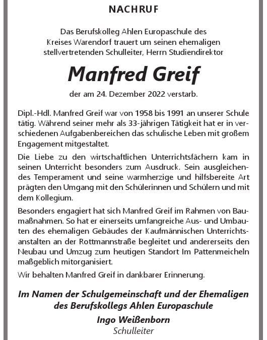 Trauer um Manfred Greif